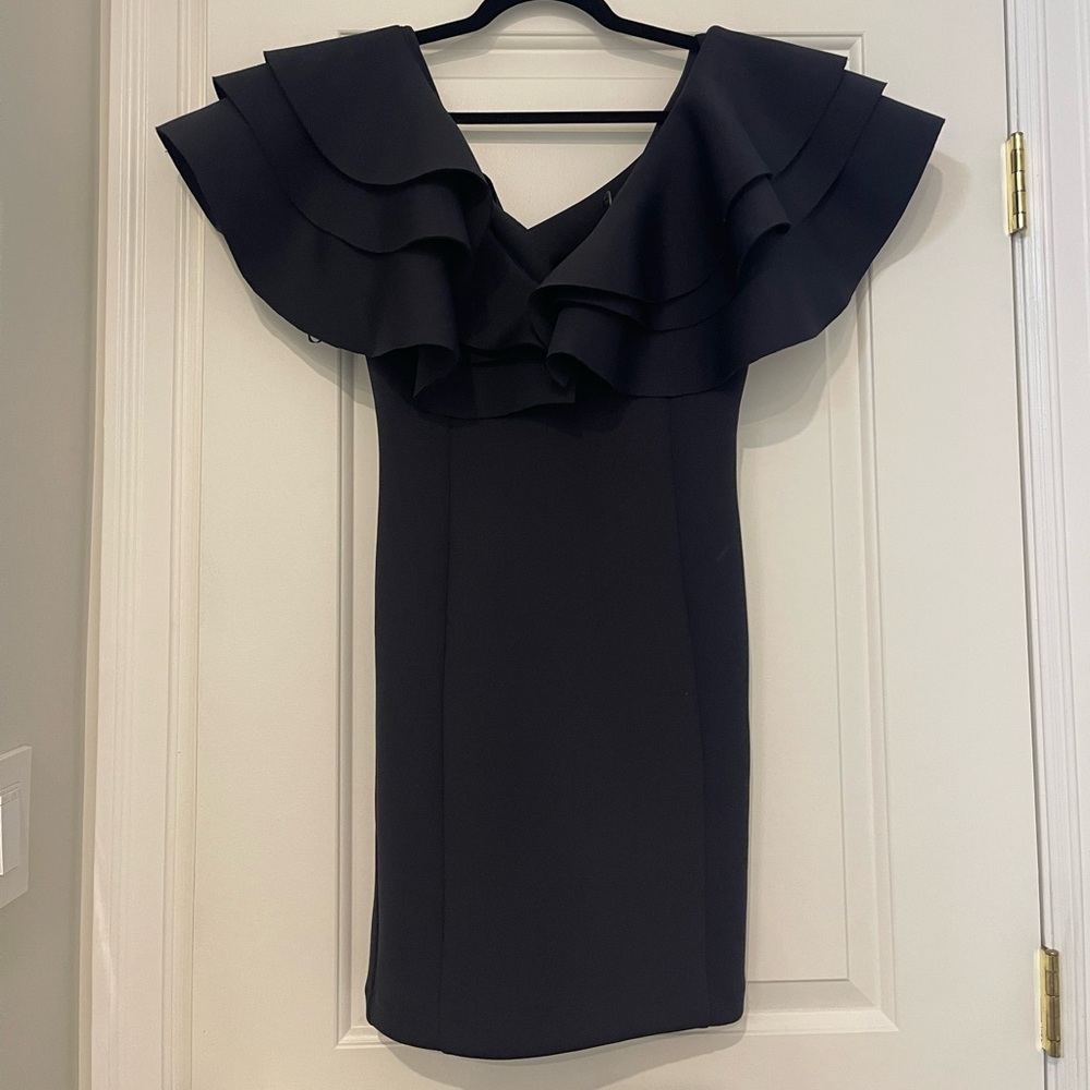 Lavish Alice Mini Navy Dress with Exaggerated Sleeves